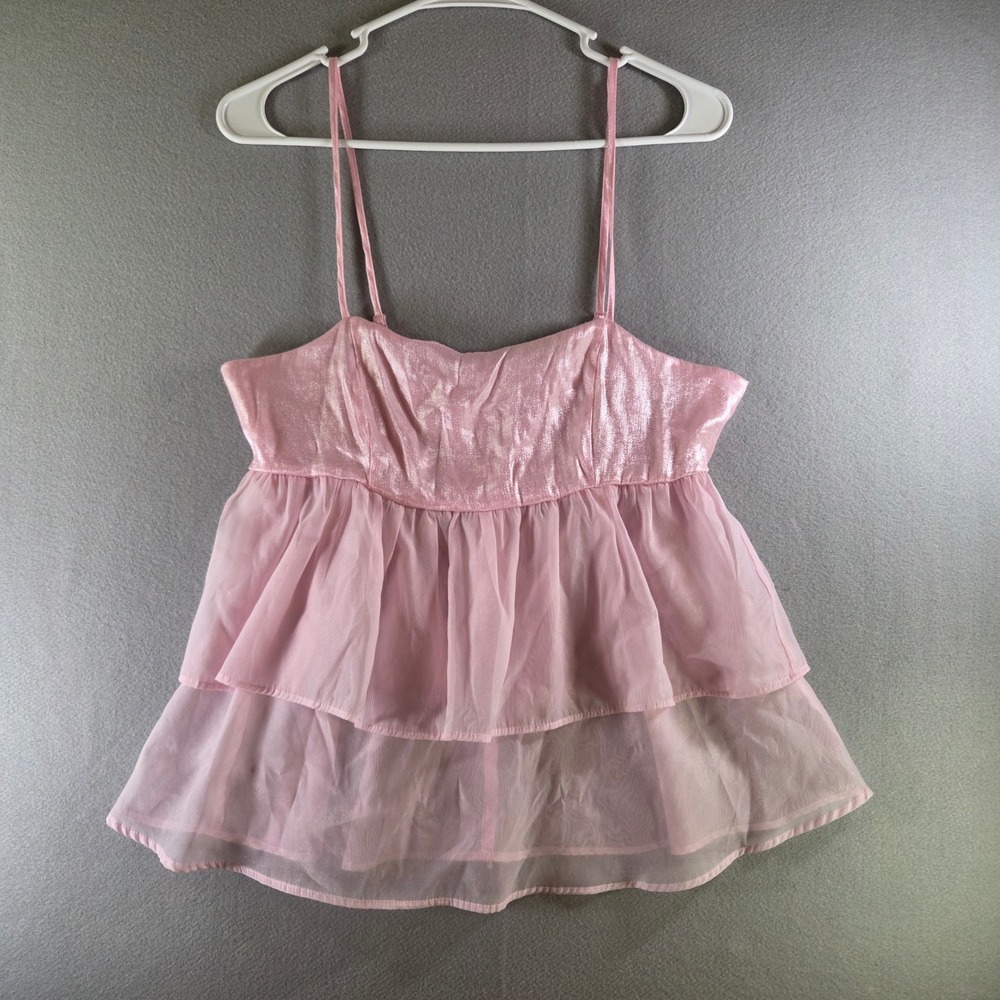 The Frolic Pink Sheer Tiered Organza Babydoll Cami Top Womens US 6 Coquette